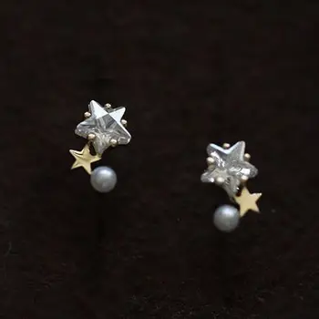 Büyük ve Küçük Yıldız Tatlısu inci küpeler Sevimli Ark Japon ve Kore Mini Küpe Çok Yönlü Kore Versiyonu