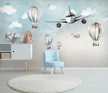 Büyük özel duvar kağıdı modern minimalist karikatür uçak kişilik sıcak hava balonu çocuk odası arka plan duvar