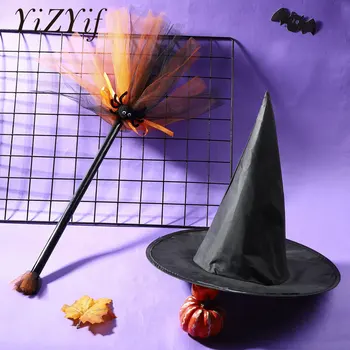 Cadılar bayramı Cadı Kostüm Aksesuarları Cadı Sihirli Şapka Uçan Sihirli Süpürge Dekor Prop Çocuklar için Cosplay Kostüm Değnek Elbise Giysi