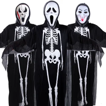 Cadılar bayramı Kostüm Kafatası İskelet Demon Hayalet Korkunç Maske Cosplay Kostüm Çocuk Yetişkin Çocuk Masquerade Elbise Elbiseler Korku Tarzı