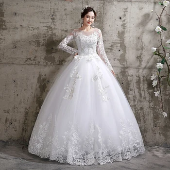 Düğün elbisesi 2021 Yeni Birde Uzun Kollu Balo Lüks Dantel Elbiseler Vestido De Noiva Robe Mariee Artı Boyutu