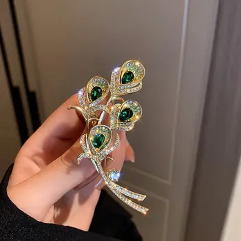Düğün Pin Kravat İğnesi Çiçek Kristal Takı Altın Broş 2022 Zümrüt calla