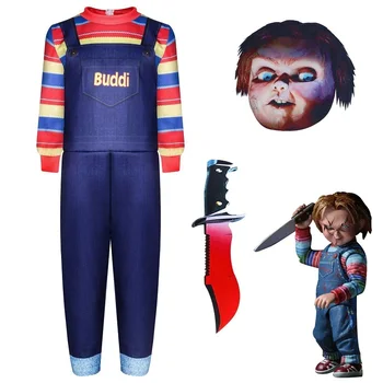 En iyi Çocuk Oyun Tıknaz Cosplay Kostüm Çocuk Tulumlar Andy Barclay Buddi Bebek Tam Set Cosplay Kostüm Cadılar Bayramı İçin