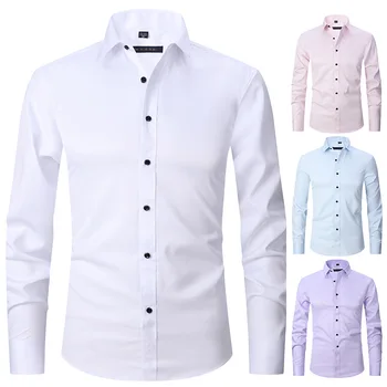 Erkek En Kaliteli Elbise Gömlek 2022 Moda Yeni Slim Fit Uzun Kollu Gömlek Erkekler Siyah Beyaz Resmi Düğme Gömlek Chemise Homme