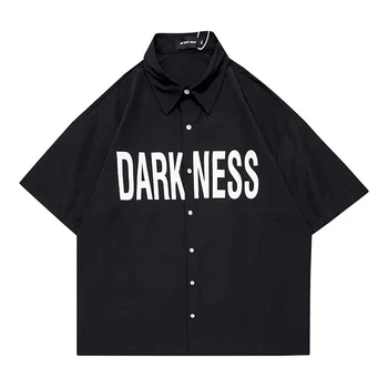 Erkek gömleği Katı Siyah Pamuk Turn-aşağı Yaka Bluz erkek giyim 2022 Kısa Kollu Harajuku Rahat Büyük Boy Gömlek erkekler için