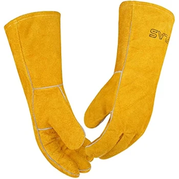 Erkek kaynak eldivenleri Ağır Eldiven 14 İnç Deri İsıya Dayanıklı Dövme Kaynakçı Eldivenleri için Uygun Mıg / Tıg / ark Kaynakçıları