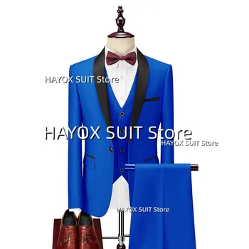 Erkek Takım Elbise 3 Parça Düğün İçin Slim Fit Şal Yaka Bir Düğme İş Parti Smokin Yelek Pantolon Blazer Seti