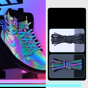 Erkek ve Women'saf1shoelace Holografik Yansıtıcı LaserAJ1Chameleon basketbol ayakkabıları Spor Düz Siyah Beyaz Ayakkabı Bağı