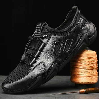 Erkekler rahat ayakkabılar Deri El Yapımı Sneakers Nefes sürüş ayakkabısı Loafer'lar Rahat kaymaz Flats Ayakkabı