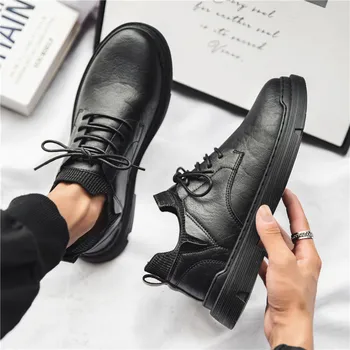 Erkekler Yuvarlak Ayak erkek resmi ayakkabı Lace Up Siyah Erkekler rahat ayakkabılar İngiliz Tarzı Elbise Ayakkabı Erkekler için Günlük İş Ofis Ayakkabı