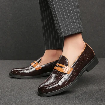 Erkekler Yüksek Kaliteli Elbise Ayakkabı Beyler İngiliz tarzı Parti Deri Düğün Ayakkabı Erkekler Flats Deri Oxfords Resmi Ayakkabı Büyük Boy