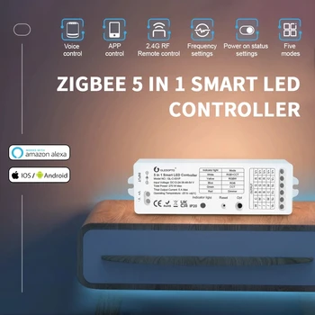 GLEDOPTO Zıgbee 3.0 RGBCCT LED Şerit Denetleyici 12V-54V DC RGB CCT 5 in 1 Akıllı Dimmer ile Çalışmak Tuya APP 2.4 G RF Uzaktan Kumanda