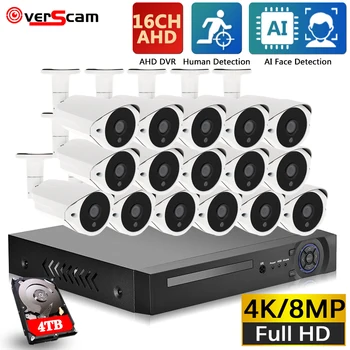 H. 265 16 Kanal DVR Kiti 4K CCTV Güvenlik Kamera Sistemi Açık su geçirmez kurşun Kamera Video Gözetim Sistemi Seti 8CH 8MP