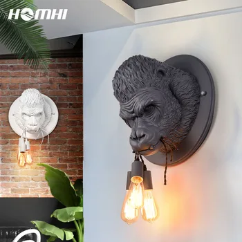 Homhi Maymun Lamba Duvar Asılı Hayvan Kafası Duvar Dekorasyon Kapalı led ışık Yuvarlak İskandinav İç Oturma Odası HWL-120