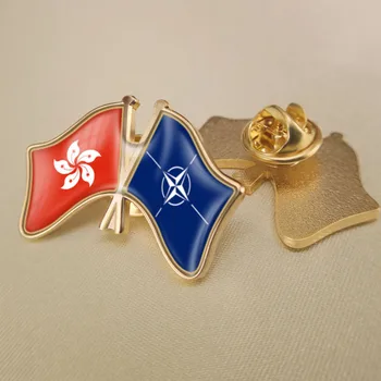 Hong Kong ve NATO Kuzey Atlantik Antlaşması Örgütü Çapraz Çift Dostluk Bayrakları Yaka İğneler Broş Rozetleri