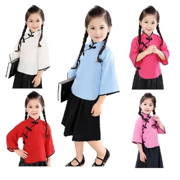 Hooyi Kız T-Shirt Jumper Etek Elbise Takım Elbise Moda Çocuk Okul giyim setleri Çin Tarzı Kostümleri %100 % Pamuk Setleri