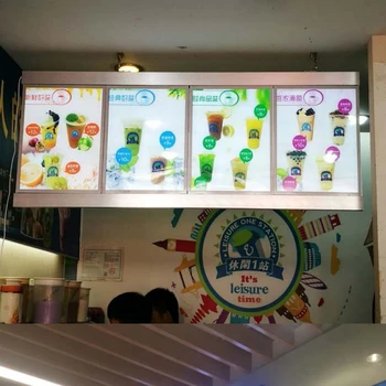 Ince Menü led ışık kutusu ışıklı poster çerçevesi Görüntüler Kurulu Tavan Asılı Cafe Otel için (4 bölüm )