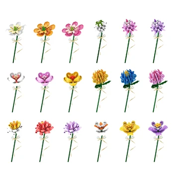 Inşaat Blok Seti buket çiçekler tuğla oyuncak Çocuk Çocuk Kız Mini Sanat Yapı Taşları DIY Hediye Uyumlu Tuğla