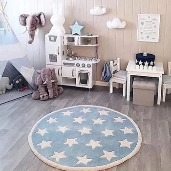 Iskandinav Yıldız Halı Pamuk Zemin Mat Pamuk Yumuşak Mavi Kilim Bebek Çocuk Çocuk Yatak Odası Oturma Odası Ev Dekor