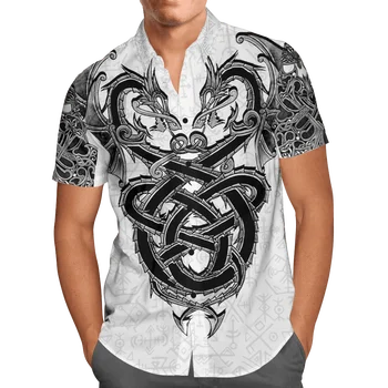 İskandinav mitolojisi Viking 3DPrint Yaz Plaj havai gömleği Tatil Parti Streetwear Gevşek erkek Gömlek Büyük Boy Chemise Homme57