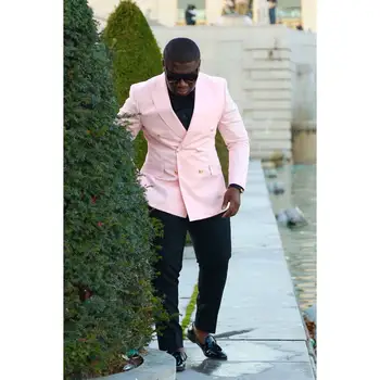 JELTONEWIN Kruvaze Slim Fit Pembe Erkek Takım Elbise Resmi 2 Parça Altın Düğmeler Tailor Made Erkek Takım Elbise Damat Düğün Smokin