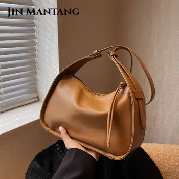 JIN MANTANG Omuz Crossbody Çanta Kadınlar için 2023 Trend Küçük Deri Tasarımcısı Vintage Seyahat Kova Çanta ve Çantalar Bolsos