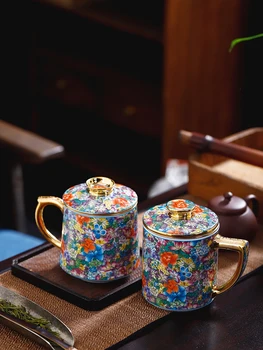 Jingdezhen seramik fincan Çay Su Ayırma Fincan Ev çay süzgeci Çin Büyük Kapasiteli Emaye Ofis kapaklı bardak