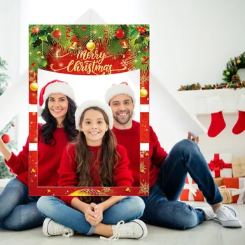 JQSYRISE 1 Adet Kırmızı Merry Christmas Photo Booth Dikmeler Çerçeve Yeni Yıl Arifesinde Noel Partisi PhotoBooth Sahne Ev Dekorasyon Malzemeleri