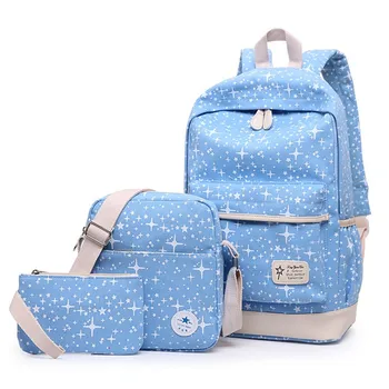 Kadın Baskı keten sırt çantası 3 adet Koleji Öğrenci Çocuk okul sırt çantası gençler için çanta Kızlar Rahat Sırt Çantası Seyahat Çantası