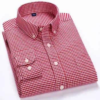 Kaliteli %100 % Pamuklu erkek Moda Ekose Oxford Uzun Kollu Gömlek Yumuşak Kalın Sonbahar Bahar Tasarım Düğmesi rahat elbise Gömlek