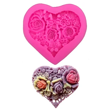 Kalp şeklinde çiçekler silikon kabartma kalıp fondan pişirme kalıp kek dekorasyon araçları