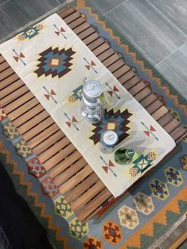 Kamp pamuk masa örtüsü koşucu kumaş geometrik ev masa koşucu