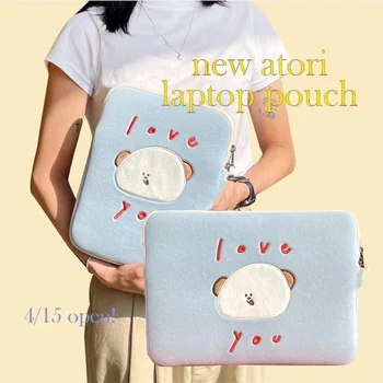 Karikatür sevimli ayı laptop çantası Japon ve Kore ıns sevimli kız nakış 11/13/15 inç astar saklama çantası