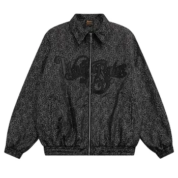 Kirli Vintage Metal Grunge Tarzı erkek Büyük Boy Motosiklet Ceketler Zip Up Nakış Gotik Punk Giyim Streetwear Kış Ceket