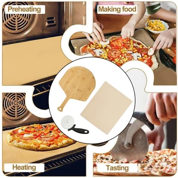 Kordierit Kurulu Pizza Yapma Seti pizza taşı Izgara Fırın Ahşap Kürek Pizza Tekerlek Kesici Gevrek Kabuk Pişirme Aracı