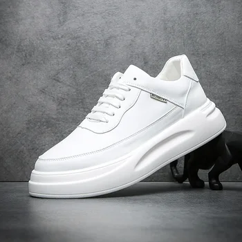 Kore tarzı erkek rahat hakiki deri ayakkabı dantel-up flats platformu ayakkabı gençlik streetwear nefes sneakers beyaz ayakkabı