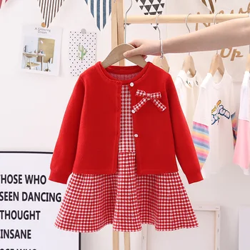 Kız Kazak Ceket Yelek Etek Yelek Etek Takım Elbise Toddler Kız Sonbahar Giysileri 2022 Çocuk Giysileri Kız Çocuk Butik Giyim Toptan