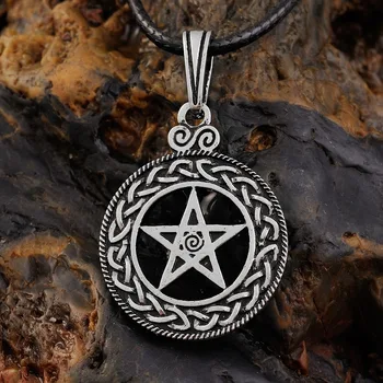 LangHong 1 adet Kalaylı İskandinav Vikings Kolye Kolye Celttic düğüm Pentagram Pentagramı Yıldız Kalaylı Wicca Kolye Kolye