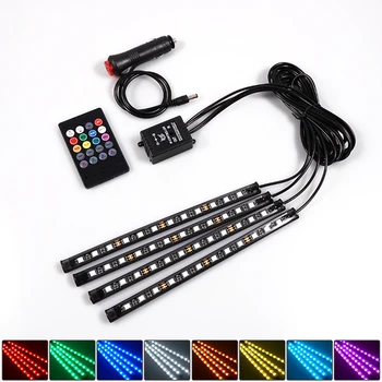 LED Araba Ayak Ortam ışığı USB Şerit Neon Mood Aydınlatma Kontrolü Ses Müzik RGB Oto İç Dekoratif atmosfer ışığı