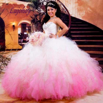 Lüks Quinceanera elbise Balo Kristaller Artı Boyutu Kabarık Masquerade 15 yaşındaki On Altı Tatlı 16 Elbise Balo Elbise