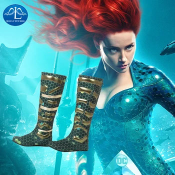 Manluyunxıao Aquaman Mera Cosplay Kadın Yüksek Çizmeler Düz Topuk Karnaval Cadılar Bayramı Kostüm Kadınlar Için Masquerade Ayakkabı