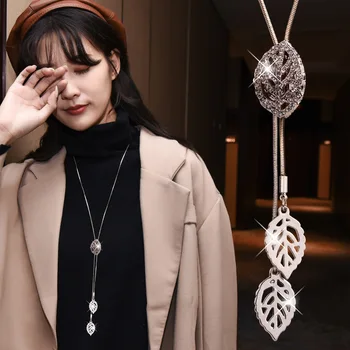Moda Boho Hollow Yaprak Kolye Kadınlar İçin Saçak Kristal Vahşi Uzun Kazak Zinciri Vintage Takı Hediye
