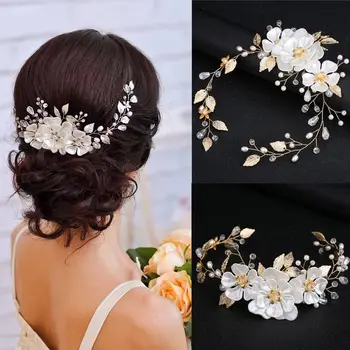 Moda El Yapımı İnci Tiara Beyaz inci yaprak Düğün saç aksesuarları Kafa Bandı Gelin Aksesuarları