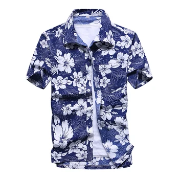Moda Erkek havai gömleği Erkek Rahat Renkli Baskılı Plaj Aloha Gömlek Kısa Kollu Artı Boyutu 5XL Camisa Hawaiana Hombre