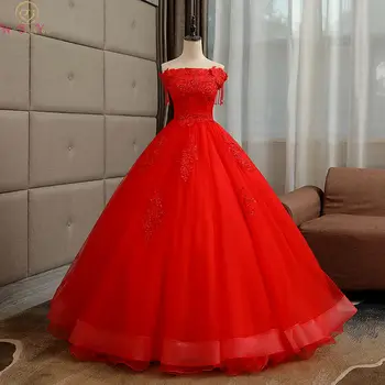 Moda Kırmızı Quinceanera elbise 2019 Yeni Aplikler Boncuk Payetli balo elbisesi Kolsuz Lace Up Balo Resmi Tül Robe De Soiree