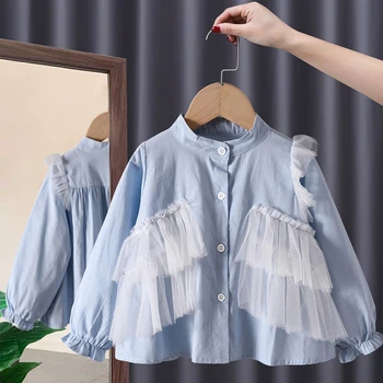 Moda Kız Bluz Gömlek Uzun Kollu Sonbahar Bahar Üstleri Çocuk Dantel Fırfır Gömlek Çocuklar Bebek Kız rahat Giyim Bebek Hediyeleri