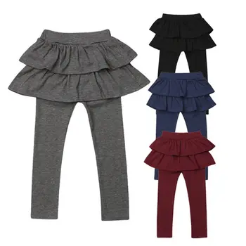 Moda Yürüyor Çocuk Bebek Kız Sonbahar Kış Düz Renk Katmanlı Etekli Legging Pantolon Etek Sıcak Culottes 2-8Y