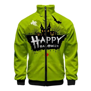 Mutlu Cadılar Bayramı Standı Yaka fermuarlı ceket Erkek / Kadın Moda Yakışıklı Ceket 3D Baskı Mutlu Cadılar Bayramı Standı Ceket Yeşil Mont