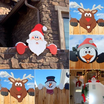 Noel Baba Çit Peeker Noel Hayvan Ren Geyiği Büyüleyici Süsler Kolye Dekorasyon Açık Şenlik Vesilesiyle