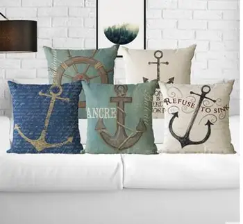 Okyanus tarzı minder örtüsü pamuk keten çapa yastık kılıfı dekoratif kapak lomber yastık ev dekor